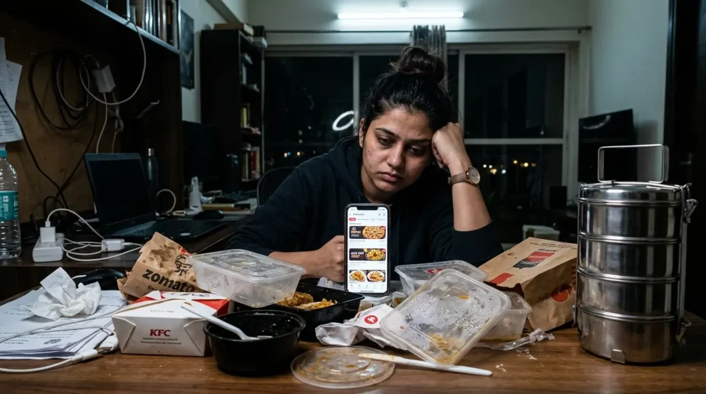 common mistakes that people do when choosing food delivery apps or tiffin service
Tiffin Service vs Food Delivery Apps
Tension 
Low energy 
Cannot decide 
Read over nutrition. 
