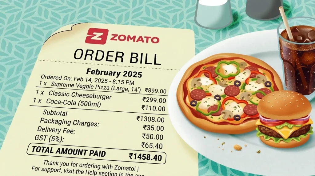Zomato bill
pizza burger cold drink bill
Tiffin services vs food delivery apps


